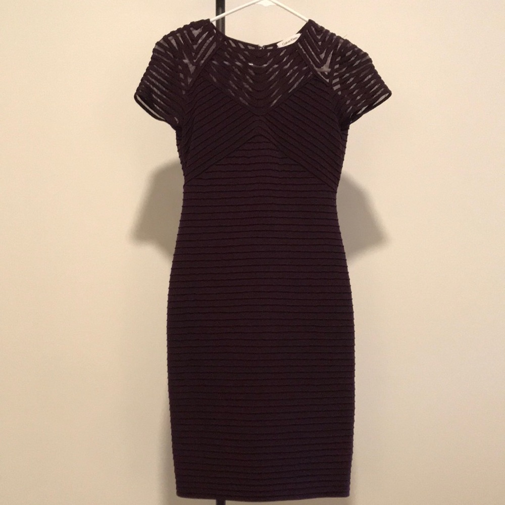 Calvin Klein Cap-Sleeve Aubergine Sheath Bodycon Dress 2P
